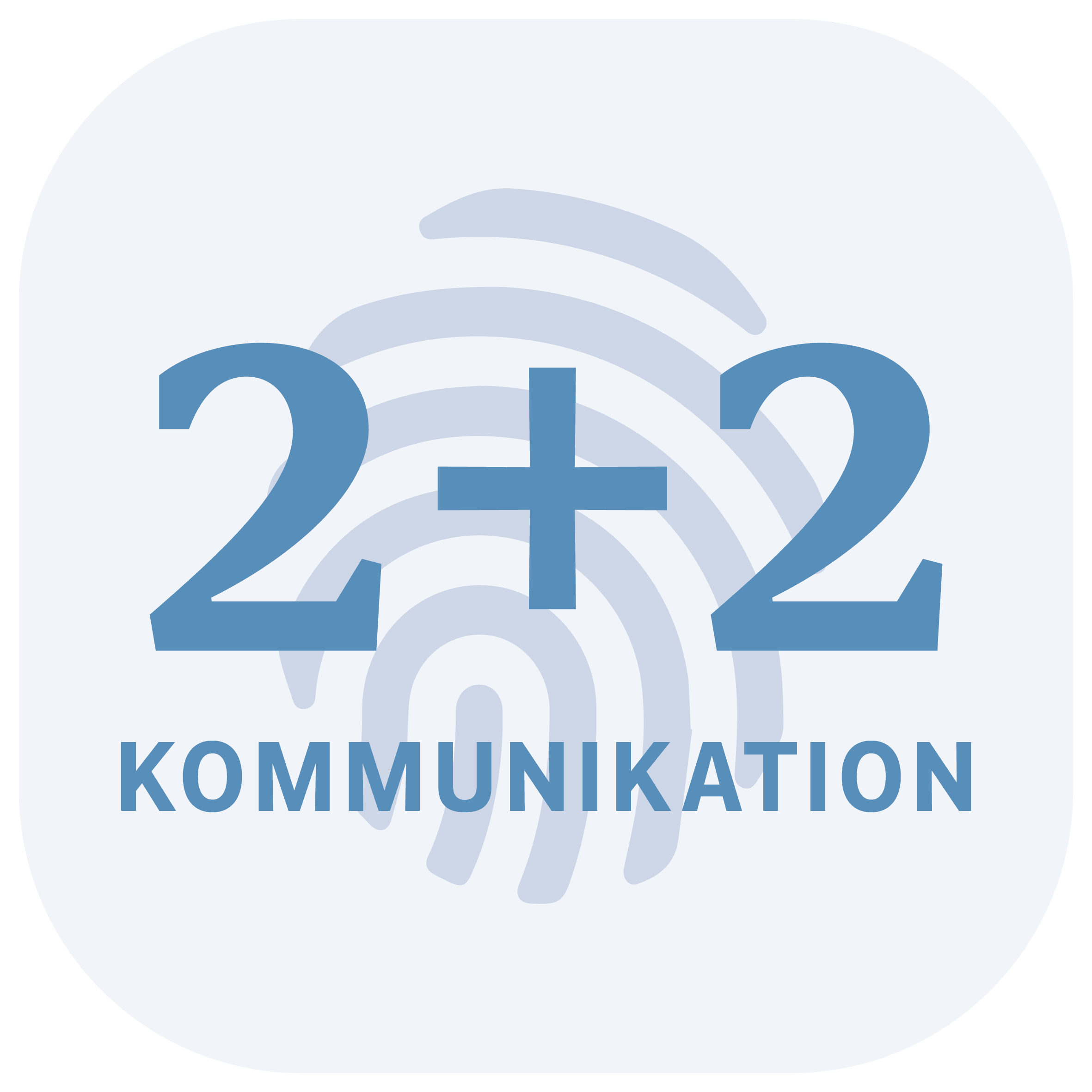 Logo von 2+2 Kommunikation mit stilisiertem Fingerabdruck und blauen Zahlen. Symbolisiert digitale Kommunikation und Innovation.
