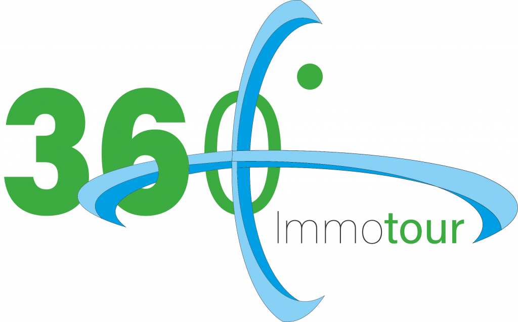 Logo von Immotour360 mit der Zahl 360 und geschwungenen Linien in Blau und Grün, symbolisiert innovative virtuelle Touren.